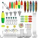 AGOOL Catfish Rig Making Kit 157pcs Catfishing Tackle Accessories with Fishing Floats Fishing Hooks Bobber Stoppers Swivels Rattle Bells Pyramid Weights Catfish Rig Catfishing Gear Equipment