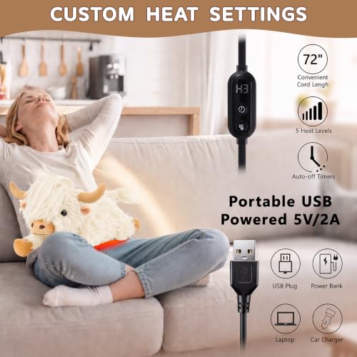 Image of Highland Cow Heating Pad for Period Cramps, Heated Plush Stuffed Animals | Menstrual Pain Relief Portable Electric Heat Pad,Teen Girl Gifts Trendy Stuff,Gift for Women Teenage Girls Highlandcow Lovers