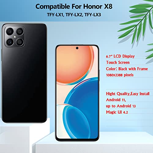 YHX-OU 6.7 Inch Full Screen with Frame for Honor X8 LCD Screen Digitizer Touch Screen Replacement with Installation Tool (Black + Frame) - Image 2