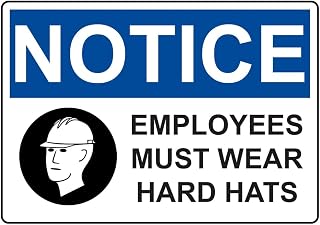 Safety Signs NOTICE Employees Must Wear Hard Hats Sign With Symbol Retro Metal Tin Vintage Sign 12 X 8 Inch Game Room Man Cave Wall Decor