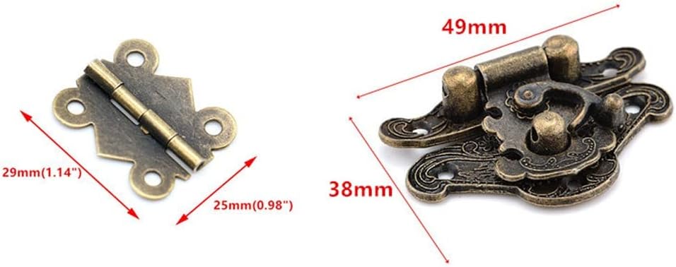 2Pcs Antique Bronze Jewelry Wooden Box Hasp Latch + 4Pcs Vintage Cabinet Hinges Mini