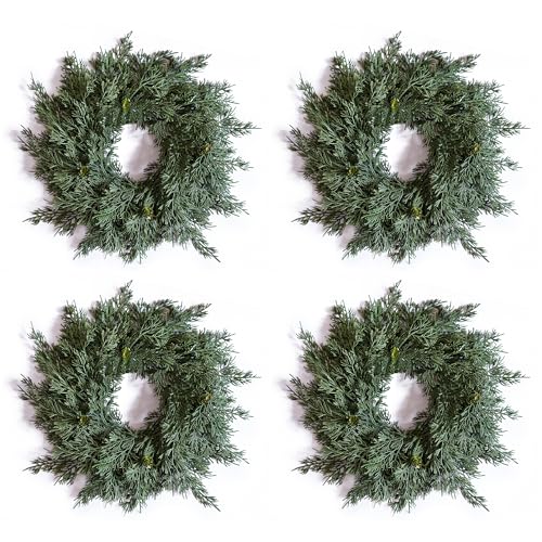 SEVENLOVE 14 Inch 4 Pack Candle Wreath for Centerpiece, Mini