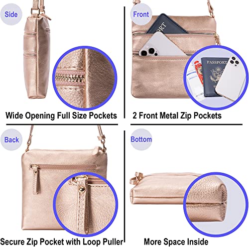 Image of Solene Small Multi Zipper Pocket Crossbody Bag with Adjustable Strap, Lightweight Travel Purse, Daily Small Messenger Pouch