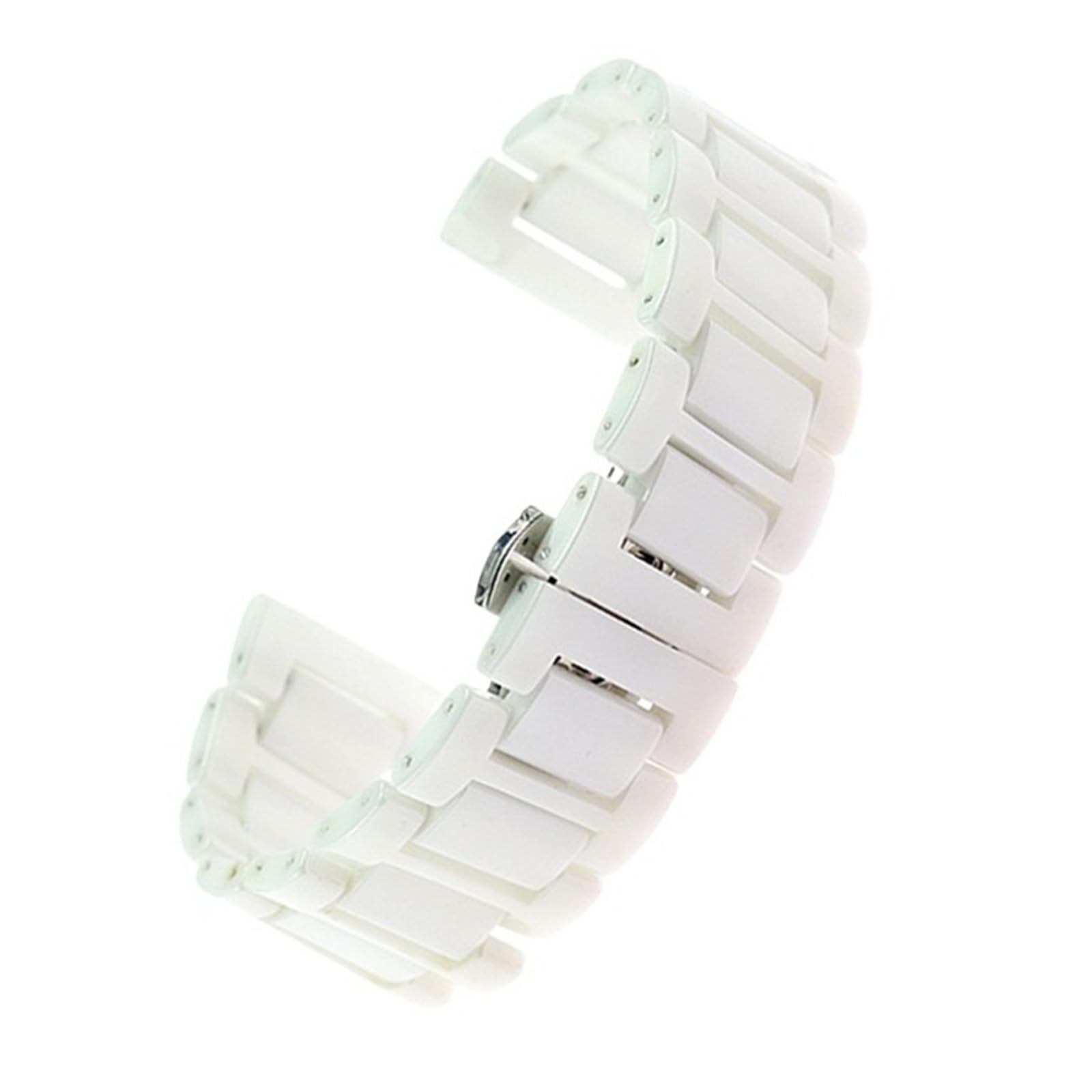 Bracelet de montre unisexe en céramique avec boucle en acier inoxydable à dégagement rapide 20 mm (blanc, 20 mm)
