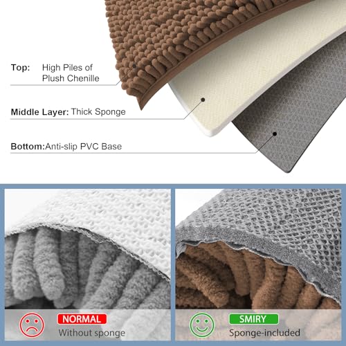 Smiry Luxury Chenille Bathroom Rugs 30x20, Extra Soft and Absorbent Shaggy Bath Mat, Machine Washable, Non-Slip Plush Carpet Runner for Tub, Shower, and Floor, Home Decor Accessories, Mocha
