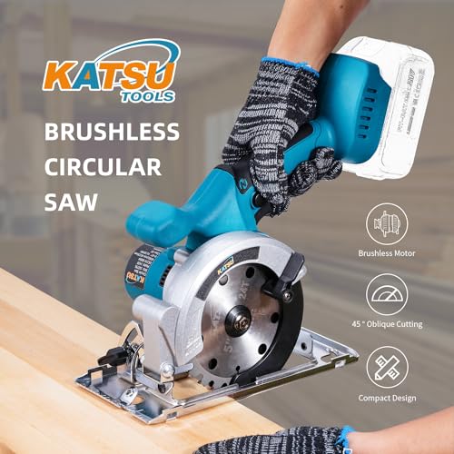 KATSU FIT-BAT Cordless Brushless Circular Saw 21V/18V 5 Inch 125mm with 30T Blade Portable Long Handle Adjustable Cutting Angle and Depth, No Battery and Charger 102791 3 KATSU FIT-BAT Cordless Brushless Circular Saw 21V/18V 5 Inch 125mm with 30T Blade Portable Long Handle Adjustable Cutting Angle and Depth, No Battery and Charger 102791 - Image 3