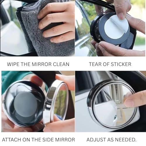 Image of Blind Spot Rear View Mirror, 360 Rotate Round HD Glass Convex, Adjustable Automotive with ABS Protective Shell for Suv Van Universal Cars. (SILVER, PACK OF 4)