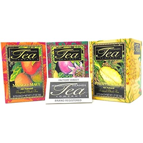 Tropical Tea Gift Set, All Natural, Black Tea (Mango Maui, Passion Fruit Na Pali, Pineapple Waikiki)(60 Teabags, 3/1.27 Oz. Boxes) Blended and Packed in Hawaii (Pack of 3) Cover