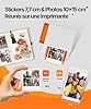 Liene Amber M110 Mini Imprimante Photo Portable – Kit avec 60 Photos 10x15 cm + 20 Autocollants 7,7 cm + 2 Cartouches, Technologie Thermosublimation & Bluetooth, pour iPhone et Android