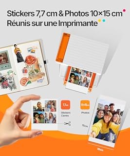 Liene Amber M110 Mini Imprimante Photo Portable – Kit avec 60 Photos 10x15 cm + 20 Autocollants 7,7 cm + 2 Cartouches, Technologie Thermosublimation & Bluetooth, pour iPhone et Android