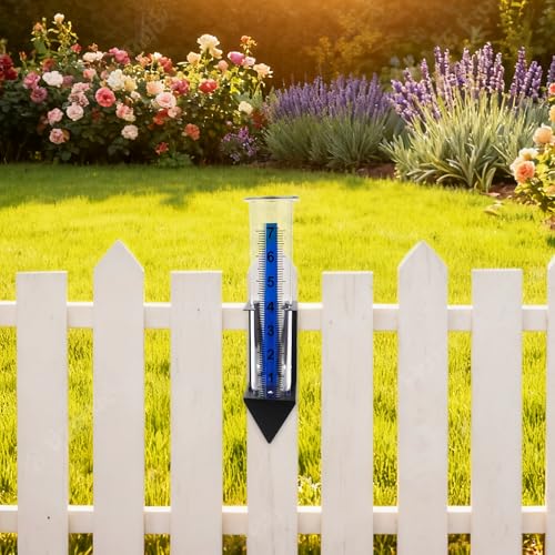 AQKILO 7 in Outdoor Rain Gauge, Removable Inch-Scale Tube, Black Iron 4-Way Mount Bracket, 3 Screws Included, for Fence, Rail, Post, Planter or Ground