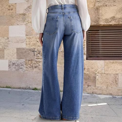 Women's Mid Rise Wide Leg Jeans Stretchy Baggy Denim Pants with Embroidered Star Loose Straight Leg Jean Trouser2