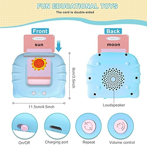 Talking Flash Cards Speech Therapy Toys for Toddlers 2-5 Years, Learning Educational Toys for 2 3 4 5 Year Olds, Preschool Montessori Learning Resource Electronic Interactive Toys Gift for Kid(Blue)