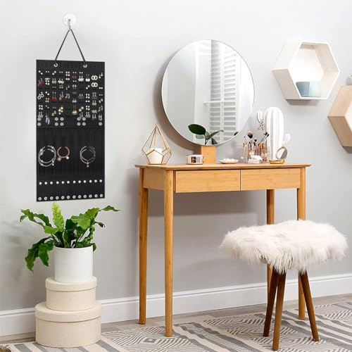 Image of HASTHIP Wall Hanging Jewellery Organizer Women, Large Necklaces Earrings Organizer Box Hanger, Soft Felt Bracelets Earrings Storage Holder Display Board Jewelry, Ear Studs, Hair Clips, Black