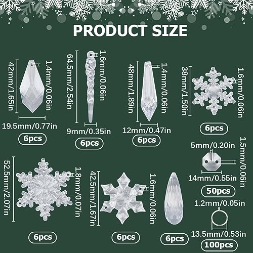SUNNYCLUE 1 Box 192pcs 7 Styles Christmas Tree Decoration Crystal Ornaments Hanging Acrylic Christmas Snowflake Icicle Drop Teardrop Charm for jewellery Making Charms Finding DIY Necklace Earring - Image 2