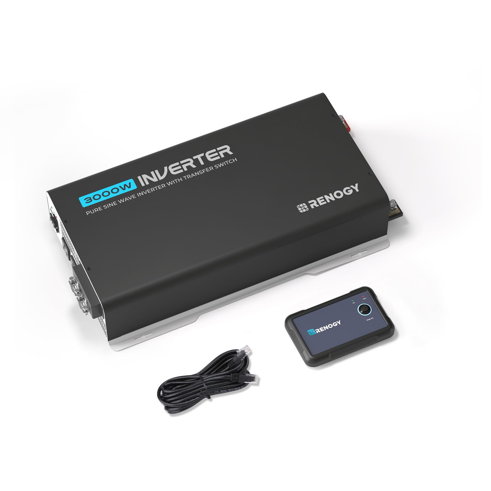 Renogy - 12V 3000W Pure Sine Wave Inverter with Built-in Bluetooth UPS Transfer Switch, 6000W Surge Power, 12V DC to 120V AC for Home,