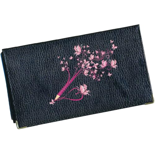 Syl'la Porte chéquier Porte Carte, en Cuir Noir pour Femme Crayon Papillon