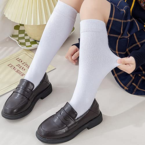 Girls' Knee High Cable Knit/Ribbed School Uniform Socks - 3/6 Pack Seamless Tube Socks for Kids Soccer - Unisex, 3-14 Years4