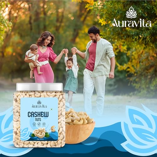 Image of Auravita Premium Whole Cashews 1kg | Natural and Unsalted Kaju Ideal for Dieting, Snacking, Cooking, and Baking | Protein Rich Kajau Dry Fruits Perfect for Gifting
