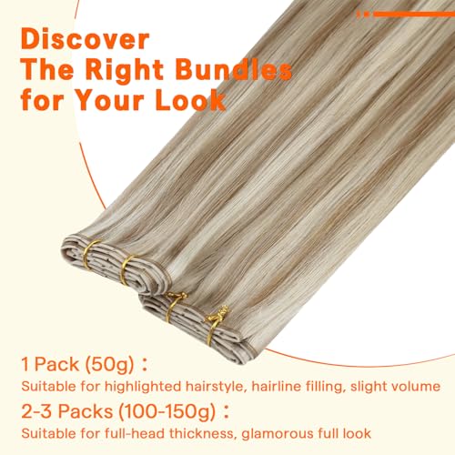 Image of Full Shine Butterfly Weft Hair Extensions Human Hair 16 Inch Highlights | 50G Honey Blonde Highlight Dirty Blonde, Thin Double Side Hairpiece, Seamless Micro Beads, Natural Volume, Blend Solution