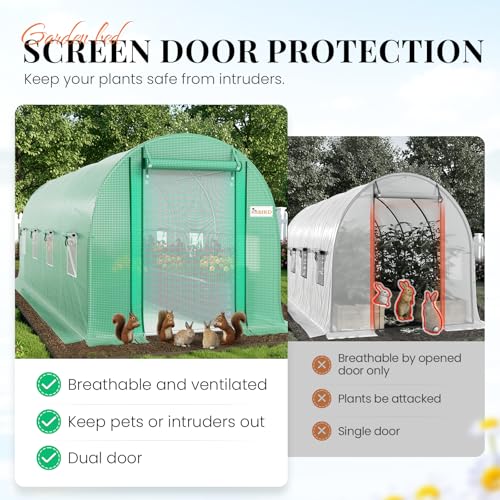 KING BIRD Premium 15x6.6x6.6FT Greenhouse for Outdoors, Large Walk-in Heavy Duty Galvanized Steel Frame, Mesh Door Screen Window Tunnel Hoop Garden Plant Winter Hot House, with Watering Kits, Green - Image 4