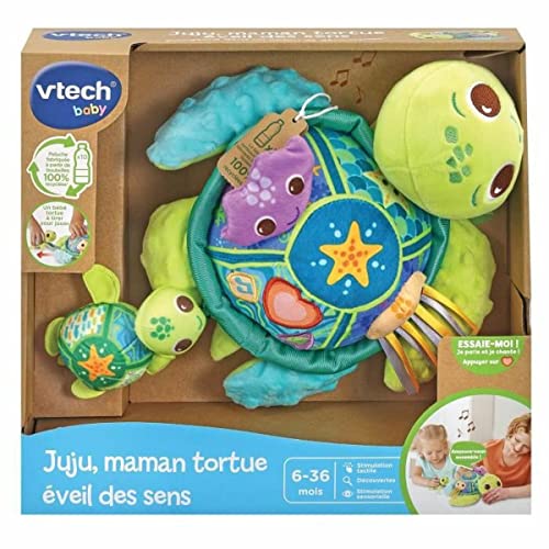 VTech - Juju, Maman Tortue Éveil des Sens, Peluche Bébé Interactive et Sensorielle Fabriquée avec des Matériaux Plus Durables, Jouet d'Éveil Musical, Cadeau Bébé Dès 6 Mois - Contenu en Français
