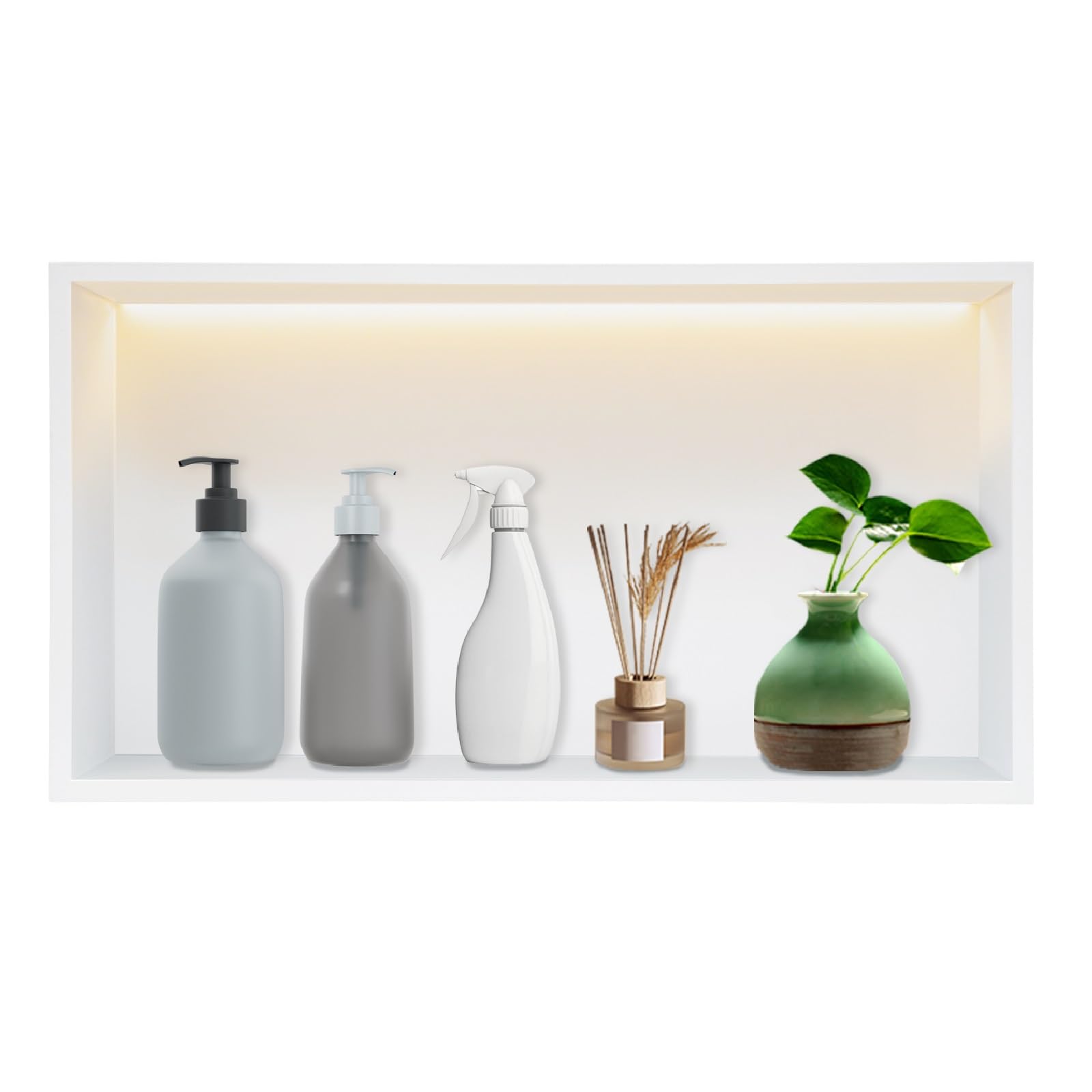 Niche de douche LED lumineuse en inox blanc étagère murale design sans carrelage