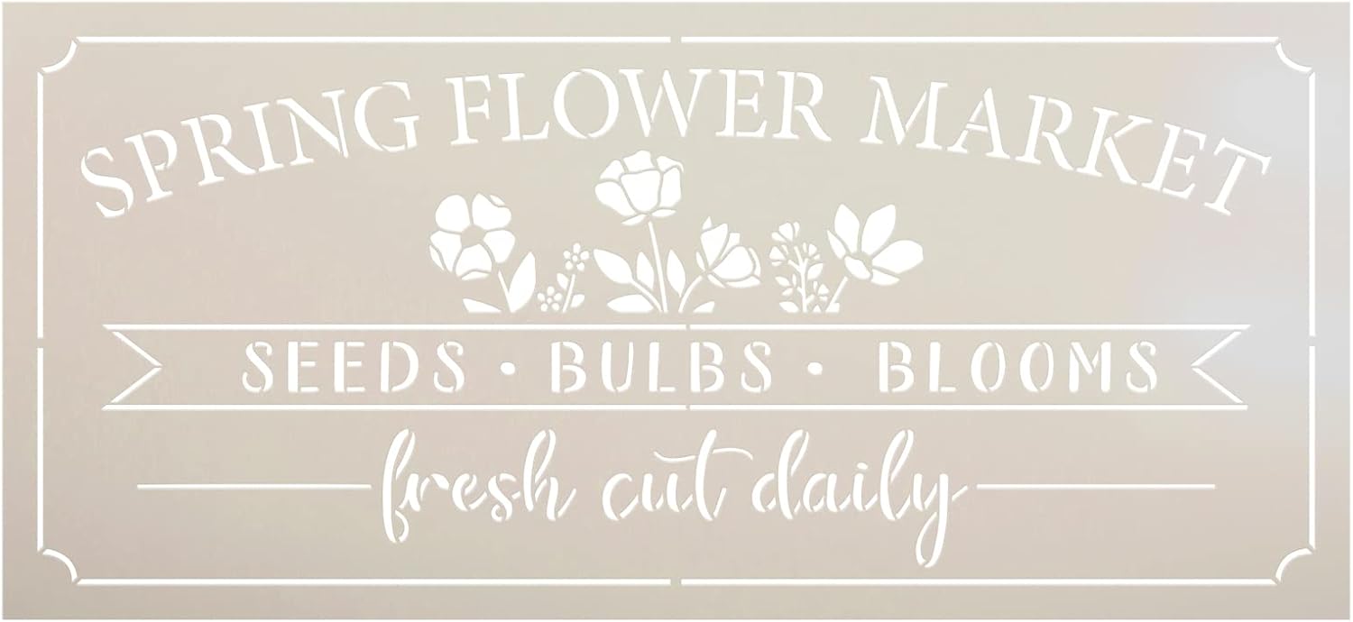 Spring Flower Market Stencil by StudioR12 | Craft DIY Spring Home Decor | Paint Seasonal Wood Sign | Reusable Mylar Template | Select Size (11 inches x 24 inches)