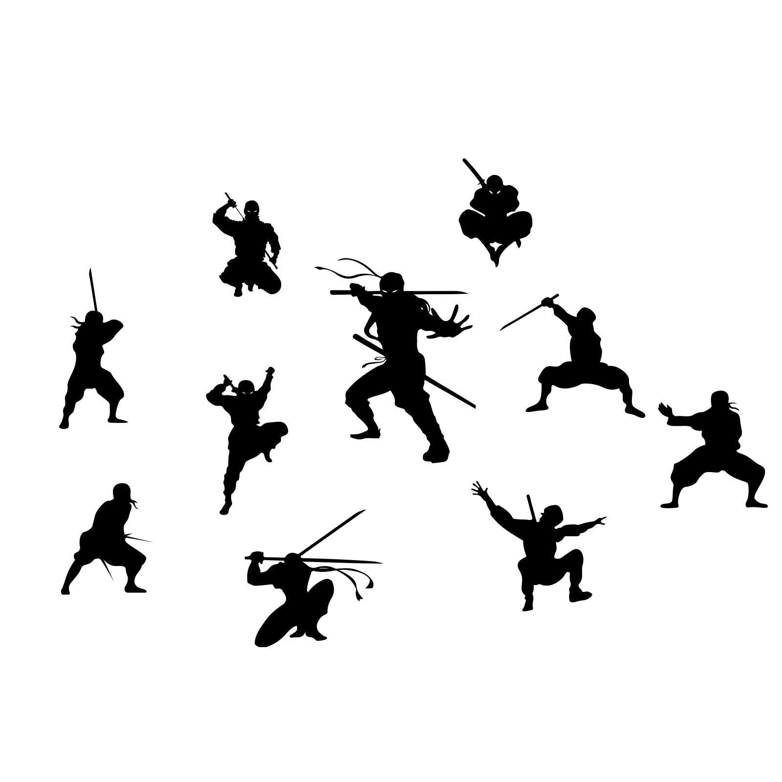 PLIGREAT 9 Pcs Samurai Ninja Wall Stickers, Peel and Stick Wall Decals, Removable Vinyl Wall Sticker for Taekwondo Hall Kung Fu Fans Bedroom Dorm Room Playroom Wall Decoration Indoor Wall Art Decor