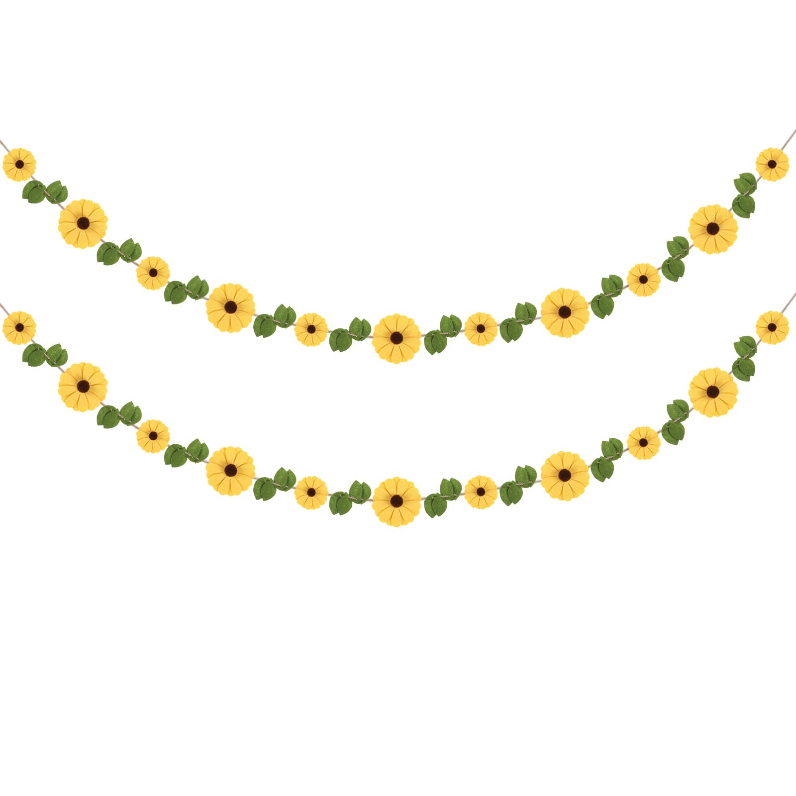 Winmany Felt Daisy Sunflower Garland Colorful Boho Wildflower Green Leaves Wall Hanging Decorations Birthday Wedding Party Photo Props Home Room Decor (Sunflower)