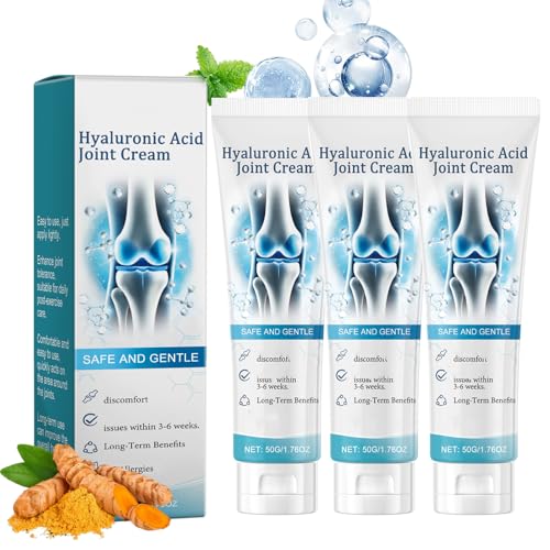Hyaluronsäure Joint Care Creme, Hyaluronic Acid Joint Cream Gegen unbehagen, Beruhigende Gelenkpflegecreme für Rücken, Nacken, Hände, Knie, Gelenk Soothes Creme mit Kurkuma & Minze (50 g (3er Pack))