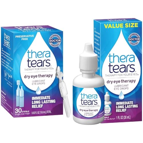 Image of TheraTears Dry Eye Therapy Lubricating Eye Drops for Dry Eyes, Preservative Free Eye Drops, 30 Single-Use Vials & Dry Eye Therapy Eye Drops for Dry Eyes, 1.0 Fl Oz