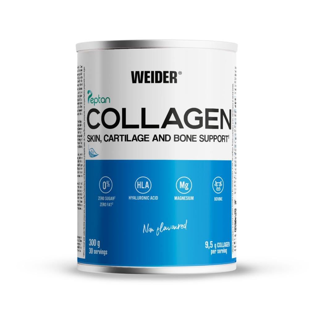 Weider Collagen (300g) Sabor Neutro, Colágeno Hidrolizado en Polvo tipo I, Péptidos de Colágeno 100% Peptan, Ácido Hialurónico, Magnesio, Vitamina C, Sin Azúcar, Para Piel, Cartílago, Huesos y Cabello