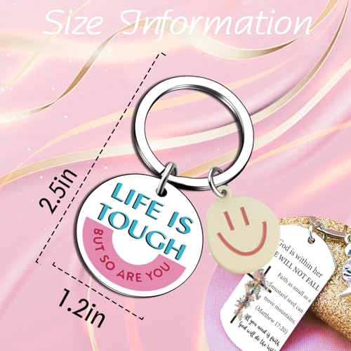 Ibiwe Cancer Awareness Keychain Breast Cancer Survivor Gifts for Woman Life Is Tough But So Are You Keyring Inspirational Gifts2