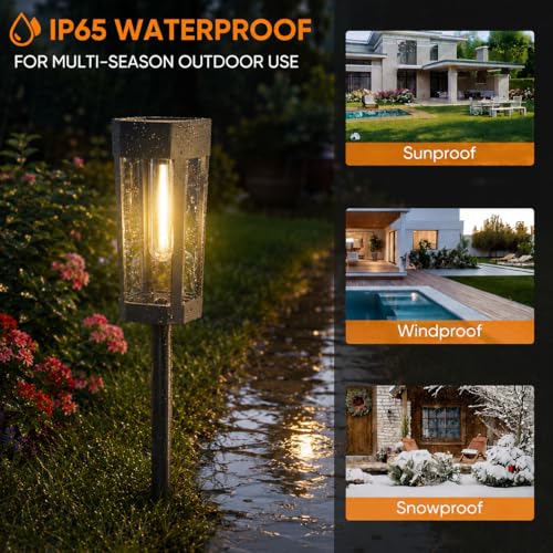Solar Pathway Lights Outdoor, 8 Pack Tungsten Filament Solar Lights, 3 Modes Auto On/Off, IP65 Waterproof, Dusk to Dawn Solar Garden Lights for Yard, Driveway, Lawn, Walkway & Landscape - Image 4