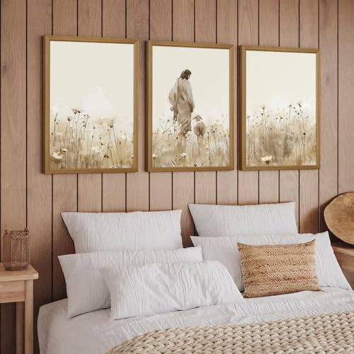 Jesus Leaves the 99 Sheep Wall Art Christian Canvas Poster Jesus and Lamb Wall Decor Religious Pictures Lost Sheep Painting God Christ Painting Artwork for Bedroom Living Room 24x36x3 Inch Wood Framed by SYYANKK - Used condition - Image 6