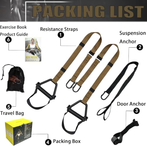 Image of Bodyweight Resistance Training Straps, Complete Home Gym Fitness Trainer kit for Full-Body Workout, Included Door Anchor, Extension Strap, Fitness Guide