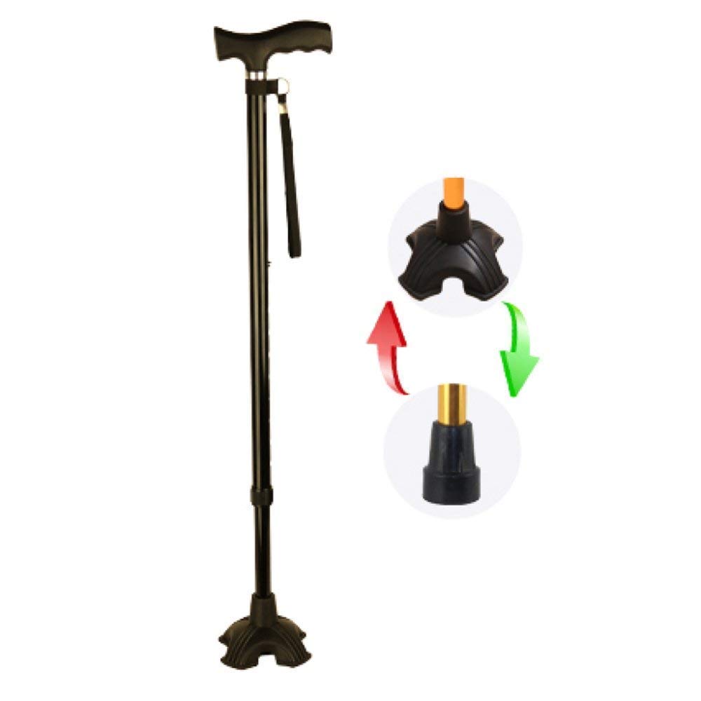 Bastón para Caminar, bastón para Ancianos, de Cuatro Patas, Antideslizante, muletas, retráctil, Ligero, Multifuncional, Altura Ajustable, bastón para Caminar, Negro, un Solo pie, Negro, un Solo pie,