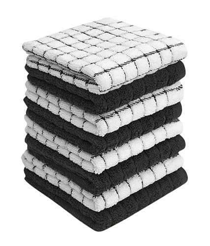 Image of Bumble Dish Cloths (8 Pack) | 12 inch x 12 inch | 100% Cotton Kitchen Towels | 405 GSM | Soft, Highly Absorbent & Durable Dish Towels for Kitchen | Black