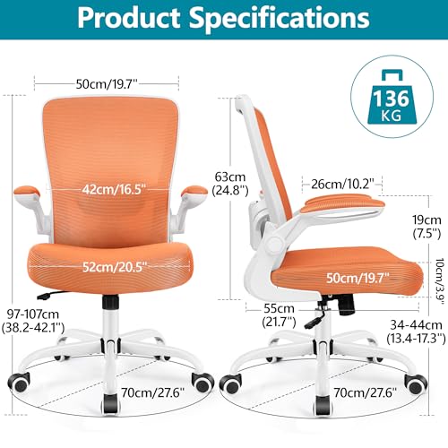 FelixKing Office Chair, Ergonomic Desk Chair Breathable Mesh Chairs Adjustable High Back Lumbar Support Flip-up Armrests, Executive Rolling Swivel Comfy Computer Chairs Home Office Sunset Orange