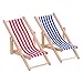 Bememo 2 Piezas 1:12 Silla de Playa de Madera Plegable de Miniatura Tumbona Mini Muebles Accesorios con Raya Roja/ Azul para Interior Exterior