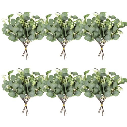 Homcomodar Künstliche Pflanzen Eukalyptus 36Pc Simulation Grüner Eucalyptus Hinterlässt Zweige Silberdollar Eukalyptus Pflanze Bulk für Hochzeit, Garten, Haus, Büro, Indoor Outdoor Deko