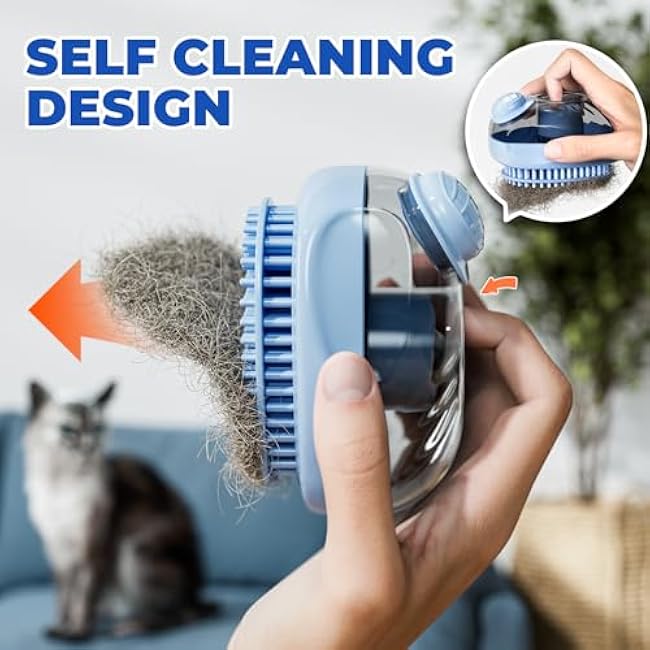 JIGA Cat Brush, Dog Bath Brush with Shampoo Dispensing, Dog Brush for Shedding with Self Cleaning, Dog Grooming Supplies, Blue-4y0uX5U0