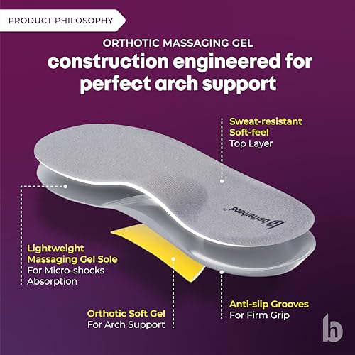 Image of betterhood PosturePro Arch Support Insoles | Small, 5-8 UK | Gel Insoles for Shoes, Flat Feet Arch Support Ergonomic Orthopedic Shoe Inserts, Thin and Non-Bulk Design, Cut to Fit (Pack of 1 Pair)