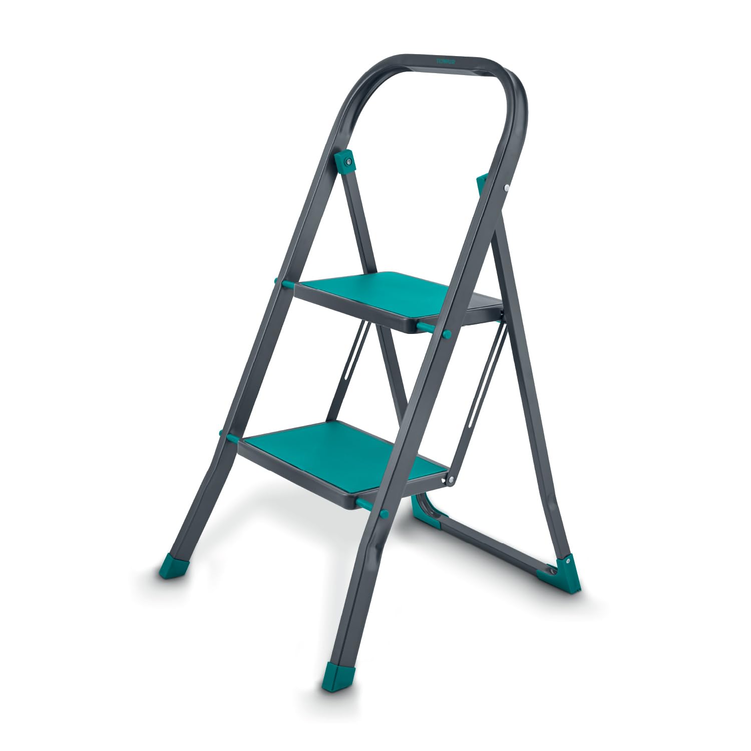 Tower 2 Tread Step Ladder, Folding Steel Frame with Non-Slip Steps & Feet, Compact & Lightweight Design, 150kg Max Capacity, Anthracite & Teal, T780000TL