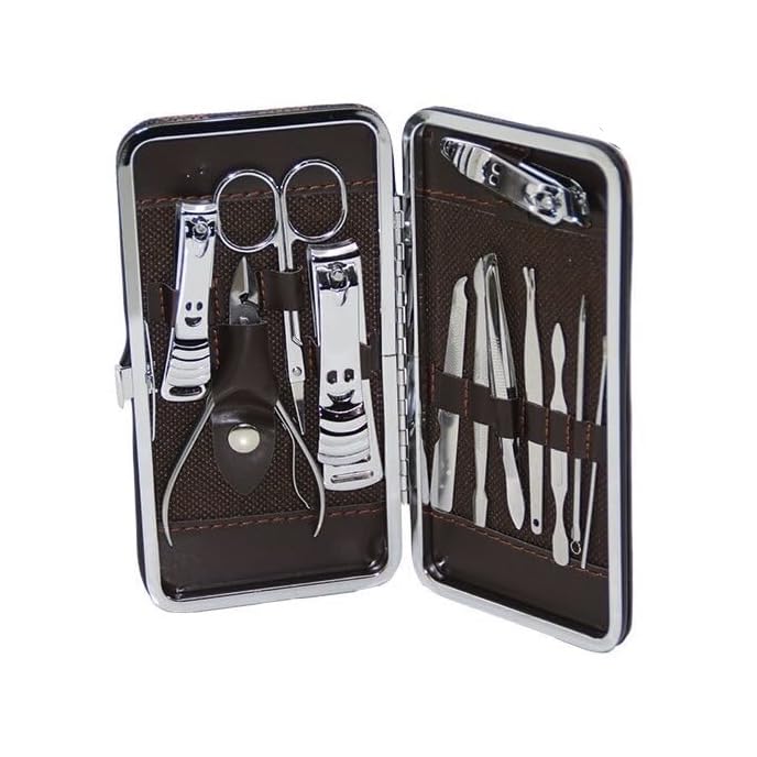 12 PCS - GÜMÜŞ MANİKÜR - PEDİKÜR SETİ RENKLİ DESENLİ - CÜZDAN MODELİ ÇANTALI (5264)