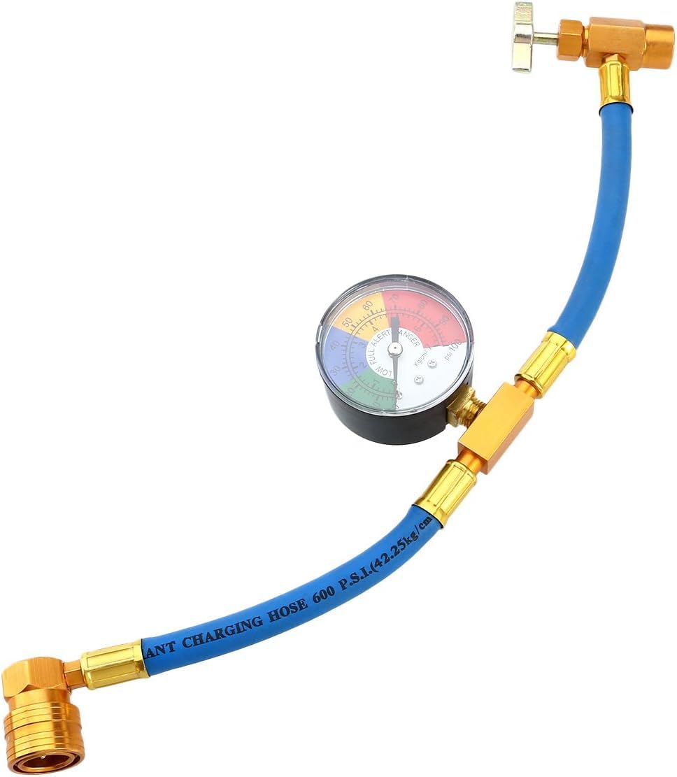 Niltracy Multicolor R134a Air Conditioning Refrigerant Recharger Hose With Gauge For Car (1/2 Thread For American And Europe)