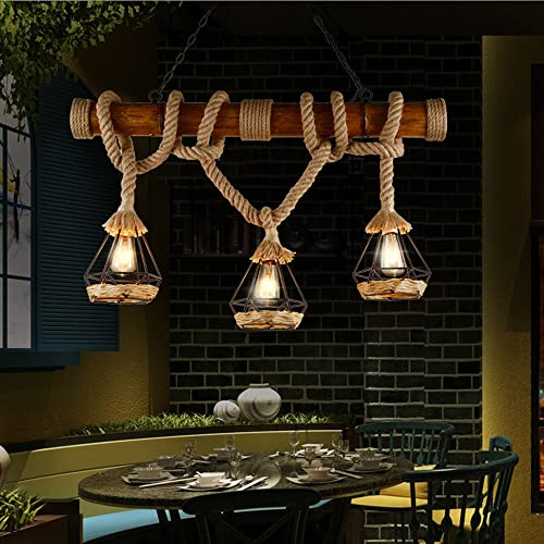 Lustre en corde de chanvre rustique avec suspension métallique pour table à manger - 3