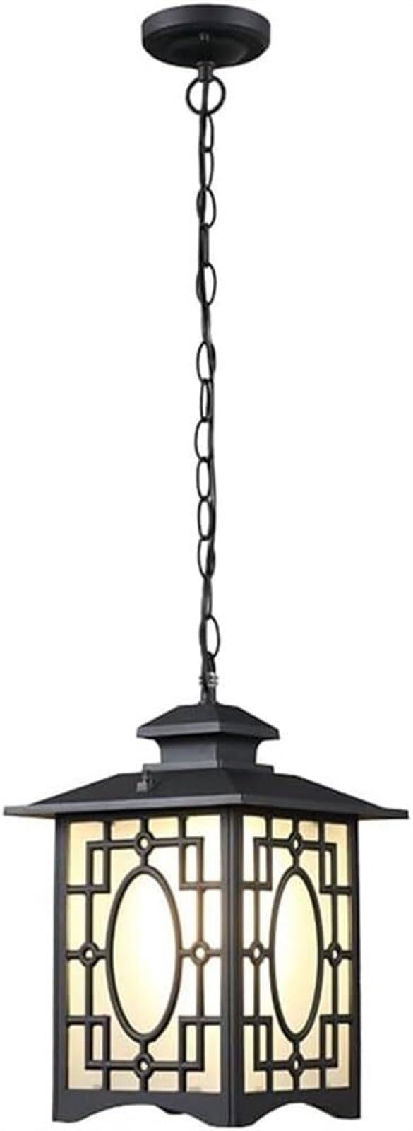 SYAXVOM Frosted Glass Outdoor Hanging Lights – Waterproof Ceiling Lighting E27, Rainproof Chandelier for Patio, Yard, Pathway, Walkway, Porch, and Balcony (Color: Black)(Black)
