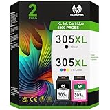 impresora hp business inkjet 2800 [Paquete sellado] - El cartuchos 305 XL es compatible con cartuchos hp 305 negro y color. Contiene un tinta 305 negro XL, un tinta 305 color XL, un manual de instrucciones del cartucho de tinta y una goma de borrar de limpieza. (Están envasados al vacío individualmente)